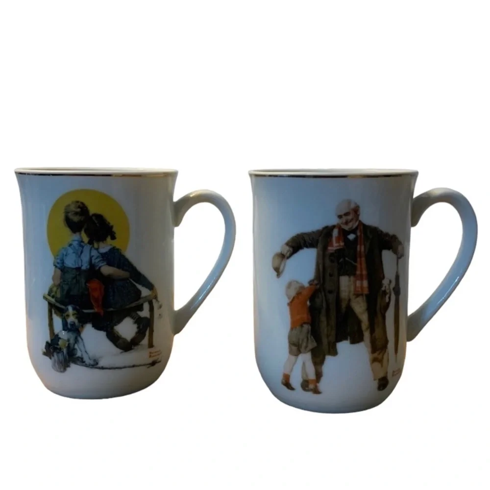SET of 2 -1936 The Saturday evening post Coffee Mug/Cup Norman Rockwell